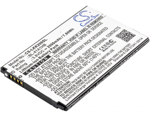 Аккумулятор CS-LKK200SL BL-41A1HB для LG K200, L53BG  3.8V / 2000mAh / 7.60Wh