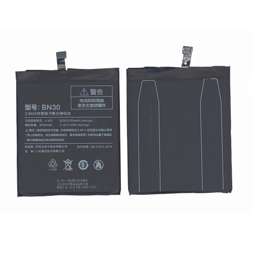 Аккумуляторная батарея BN30 для Xiaomi Redmi 4A 3100mAh / 11.94Wh 3,85V Аккумуляторная батарея BN30 для Xiaomi Redmi 4A 3100mAh / 11.94Wh 3,85V