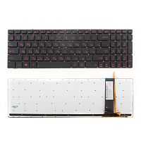 Клавиатура для ноутбука Asus N56 черная без рамки, с подсветкой (красный шрифт)