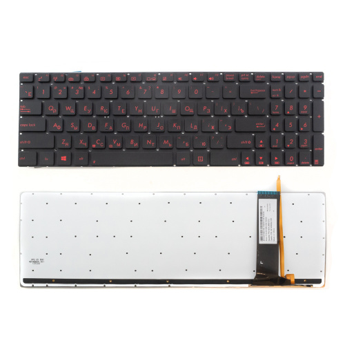 Клавиатура для ноутбука Asus N56 черная без рамки, с подсветкой (красный шрифт)