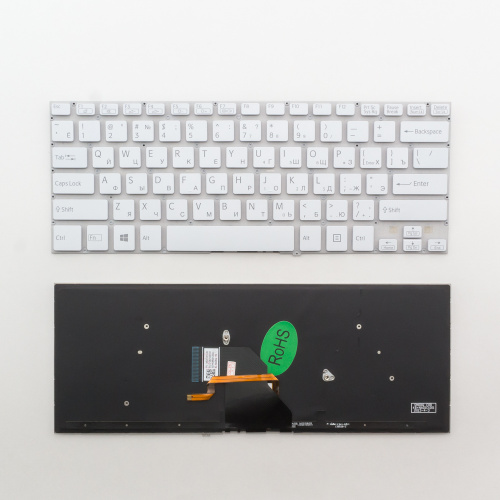 Клавиатура для ноутбука Sony Vaio Fit 14 белая без рамки, с подсветкой