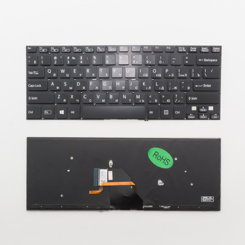 Клавиатура для ноутбука Sony Vaio Fit 14 черная без рамки, с подсветкой