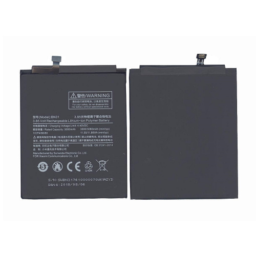 Аккумуляторная батарея BN31 для Xiaomi 5X, MDE6 3000mAh / 11.55Wh 3,85V Аккумуляторная батарея BN31 для Xiaomi 5X, MDE6 3000mAh / 11.55Wh 3,85V