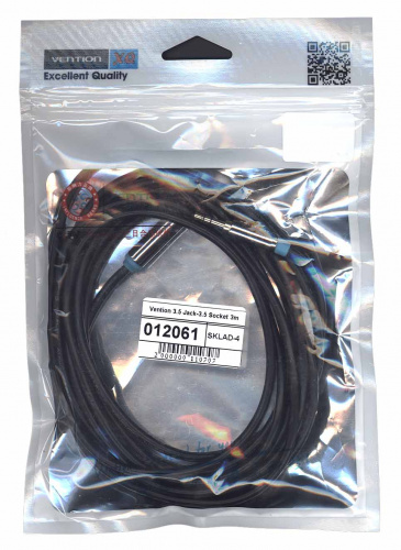 Кабель Vention 3.5 Jack-3.5 Socket 3m черный Кабель Vention 3.5 Jack-3.5 Socket 3m черный