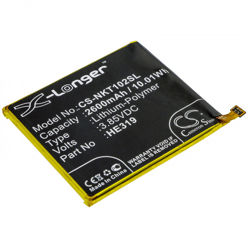 Аккумулятор CS-NKT102SL HE319 HE330 для Nokia 3, TA-1020, TA-1028, TA-1032 3.85V / 2600mAh / 10.01W Аккумулятор CS-NKT102SL HE319 HE330 для Nokia 3, TA-1020, TA-1028, TA-1032 3.85V / 2600mAh / 10.01W