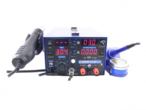 Паяльная станция ELEMENT 853D со встроенным блоком питания 15V 2A Паяльная станция ELEMENT 853D со встроенным блоком питания 15V 2A