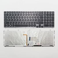 Клавиатура для ноутбука Sony Vaio SVE17 черная с серой рамкой, с подсветкой